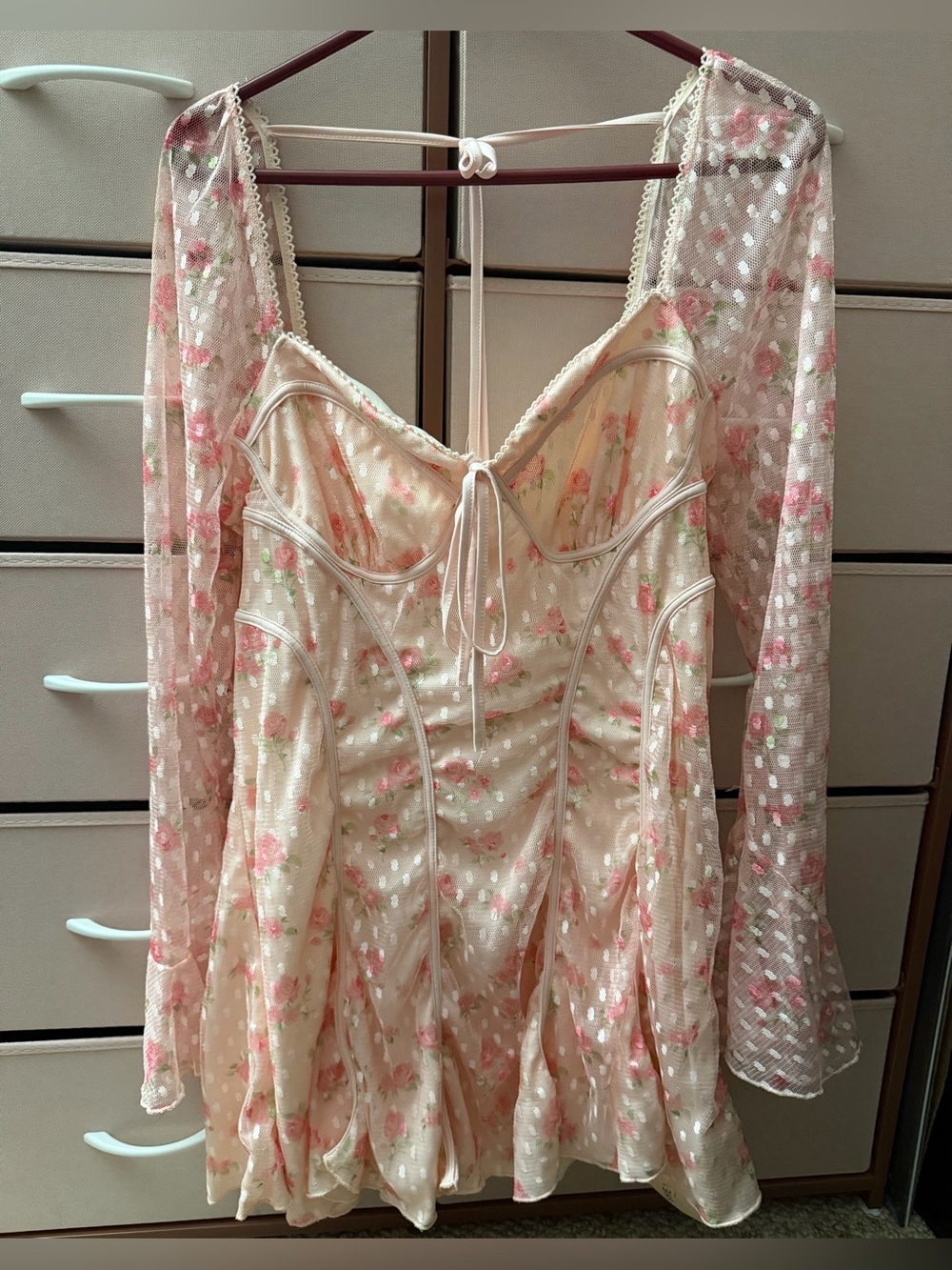 SHEIN BAE Curve 3XL Pink Floral Mesh Fairycore Mini Dress NWT